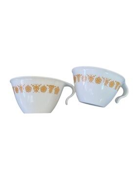 Vintage Corelle Corning Pyrex White Coffee Tea Mugs Cups Set of 2 Replacements